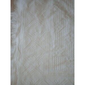 Babycrest Vintage Woven Baby Nursery Blanket - Japan - White Acrylic Fringe